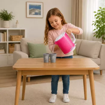 LEAN TOYS Children's Kettle with Cups Set Cooking Sounds Lights Pink