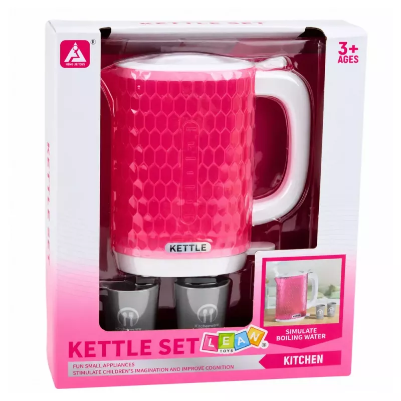 LEAN TOYS Children's Kettle with Cups Set Cooking Sounds Lights Pink