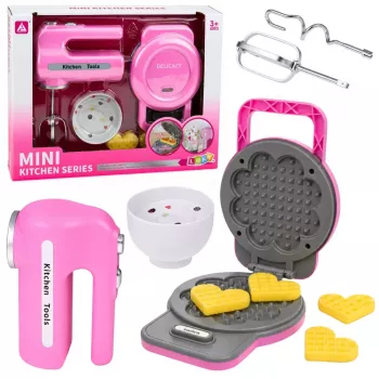 LEAN TOYS Kitchen Set Waffle Maker Mixer Interchangeable Tips Lights Sounds Pink