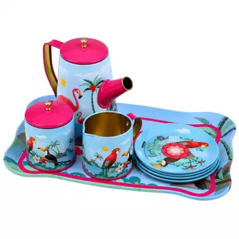 LEAN TOYS Tea Set with Parrots, Metal, Exotic Pattern, 12 pcs.