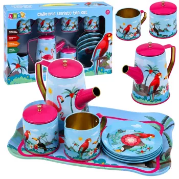 LEAN TOYS Tea Set with Parrots, Metal, Exotic Pattern, 12 pcs.