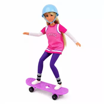 LEAN TOYS Anlily Doll with Purple Skateboard, Helmet, and Long Sweatshirt Set