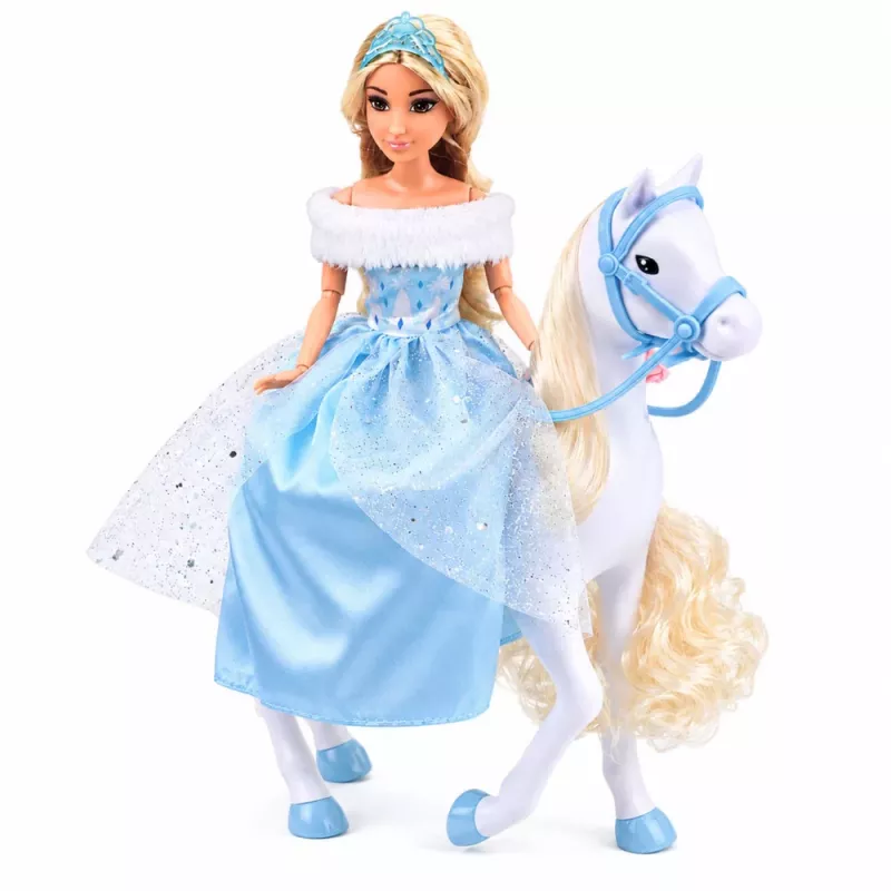 LEAN TOYS Anlily Doll on a White Horse Princess in a Blue Dress Accessories