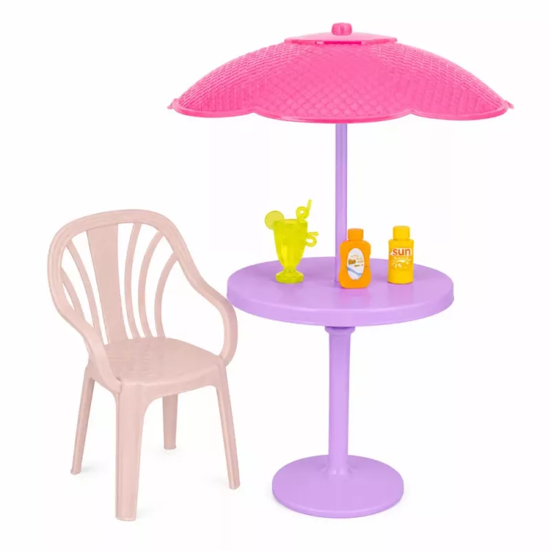 LEAN TOYS Anlily Doll in Yellow Dress with Kitten Garden Furniture Umbrella Accessories