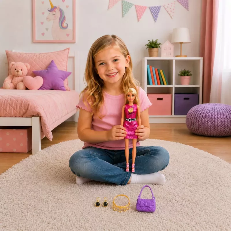 LEAN TOYS Anlily Doll in Pink Dress, Purse, Jewelry, Accessories Set