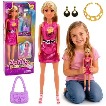 LEAN TOYS Anlily Doll in Pink Dress, Purse, Jewelry, Accessories Set
