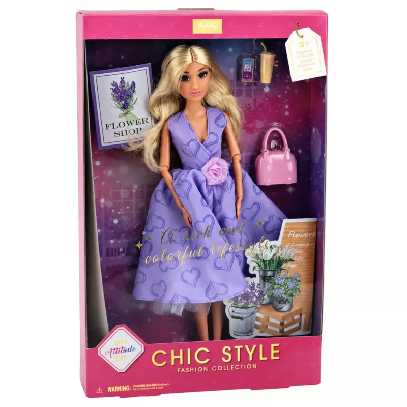LEAN TOYS Anlily Fashion Doll in Purple Dress with Hearts and Purse Accessories Set