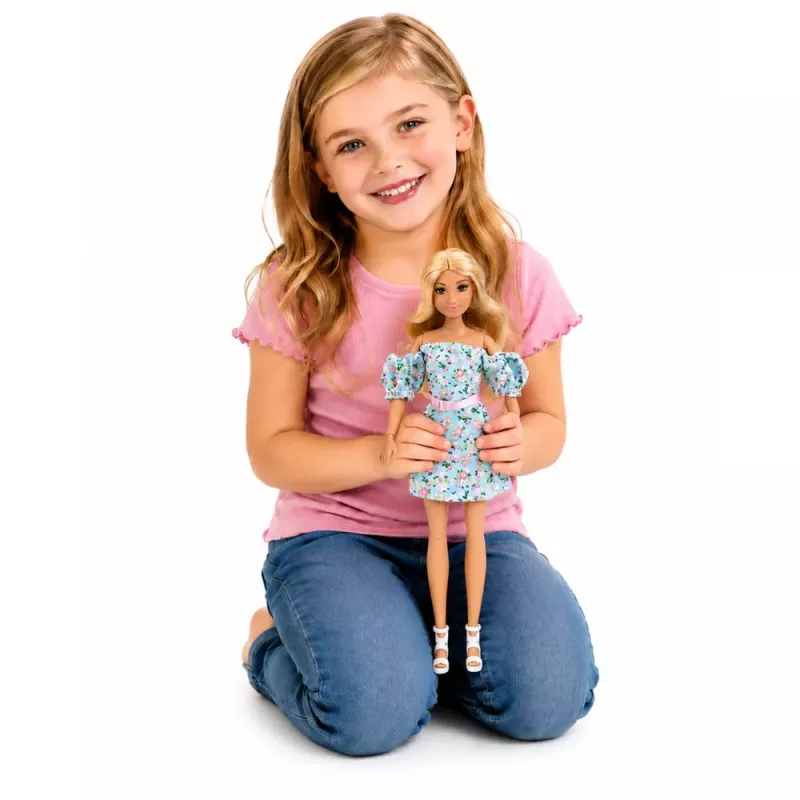 LEAN TOYS Anlily Fashion Doll in Blue Floral Dress, Bag, and Accessories Set