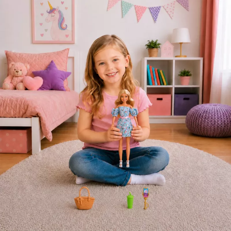 LEAN TOYS Anlily Fashion Doll in Blue Floral Dress, Bag, and Accessories Set