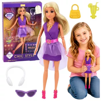 LEAN TOYS Anlily Fashion Doll in Purple Dress with Headphones and Accessories Set