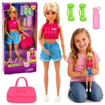 LEAN TOYS Anlily Doll in Sports Outfit with Dumbbells, Water Bottle, Bag, Accessories Set