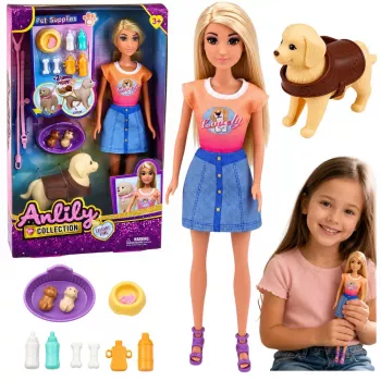 LEAN TOYS Anlily Big Dog and Puppy Doll Care Accessories Set