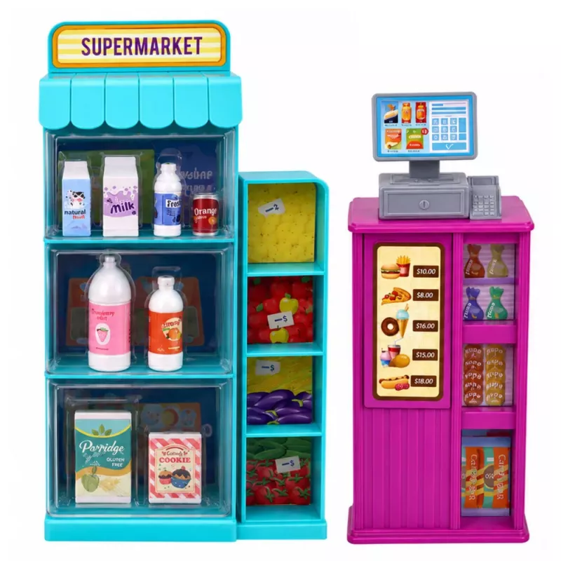 LEAN TOYS Anlily Doll in Supermarket Store Cash Register Accessories Stroller Set