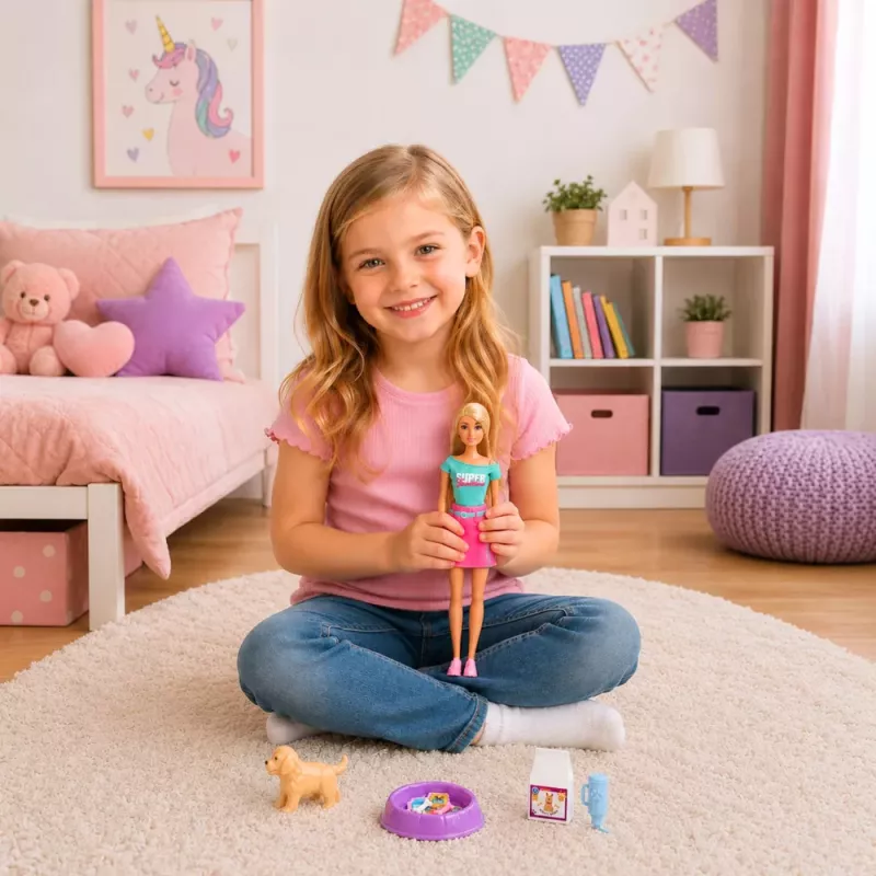 LEAN TOYS Anlily Doll with Pet Dog Puppy Accessories Bed Set