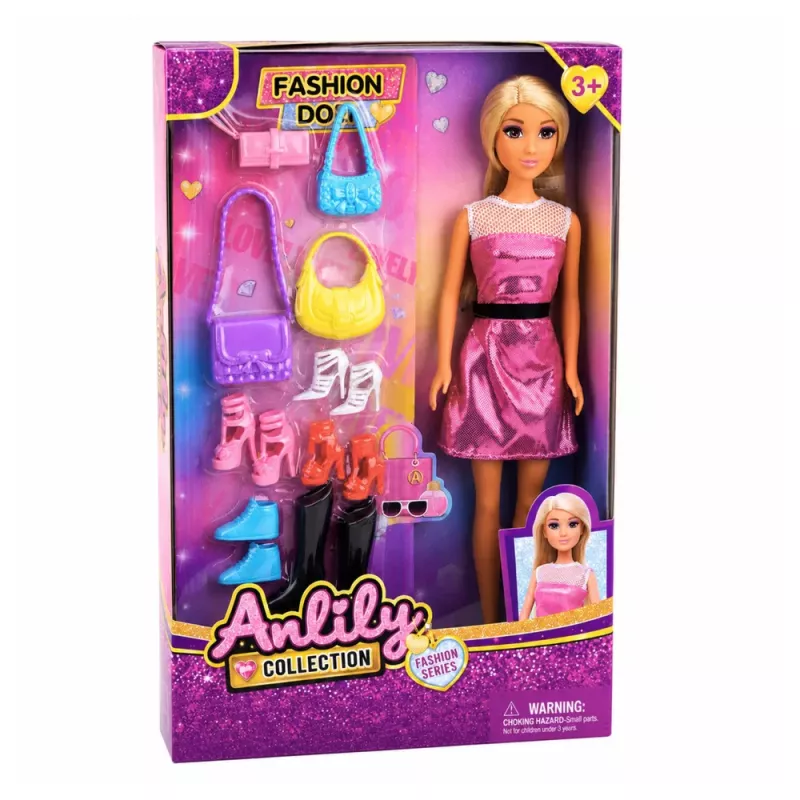 LEAN TOYS Anlily Fashion Doll in Pink Dress Set with Handbags, Shoes, and Accessories