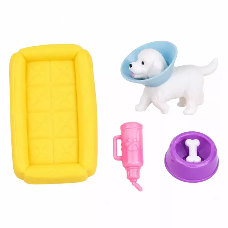 LEAN TOYS Anlily Doll with a White Dog in a Collar, Bed, and Accessories Set
