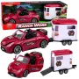 LEAN TOYS Burgundy Convertible Car With Horse Trailer Opening Doors Set 1:24 Die-cast