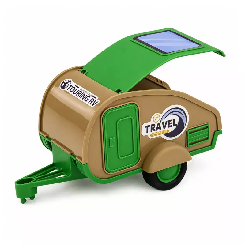 LEAN TOYS Off-Road Vehicle with Camper Sounds Green and Brown Tourist Set