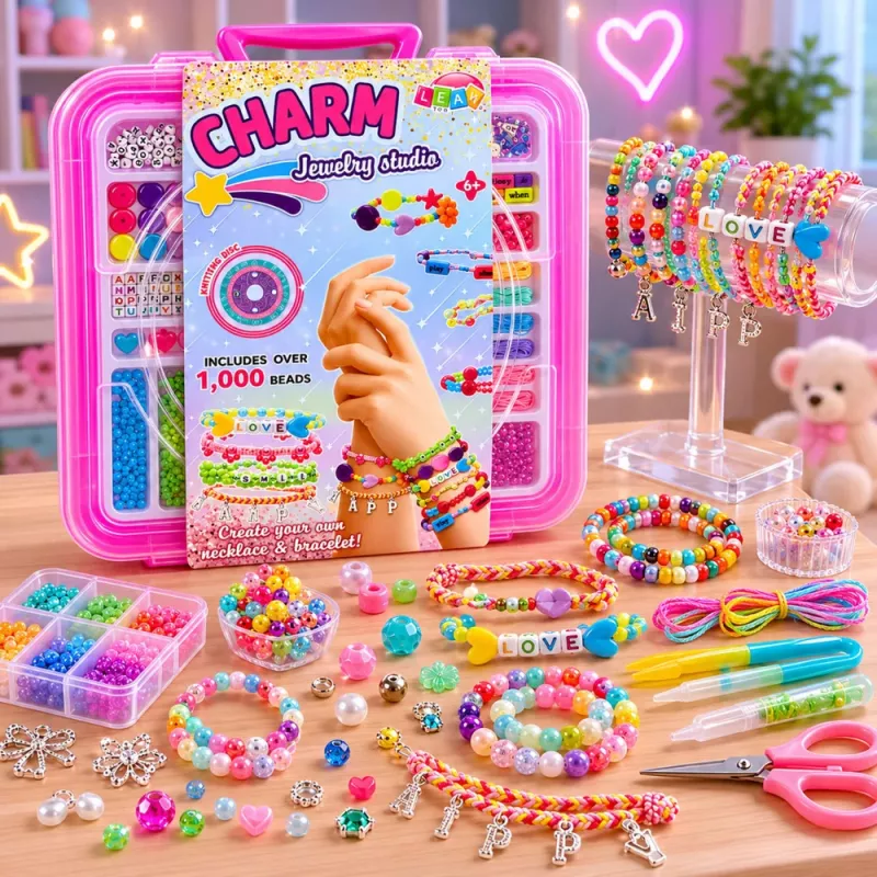 LEAN TOYS Jewelry Making Set in a Case - 1000 Pieces Beads, Pendants, Letters