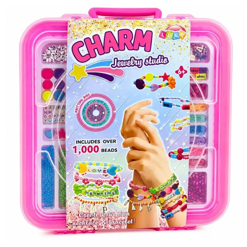 LEAN TOYS Jewelry Making Set in a Case - 1000 Pieces Beads, Pendants, Letters