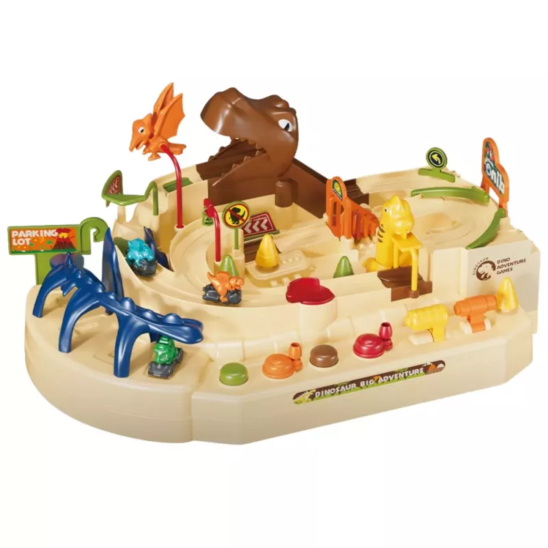 LEAN TOYS Interactive Manual Arcade Track with Dinosaurs 8 Challenges Vehicles