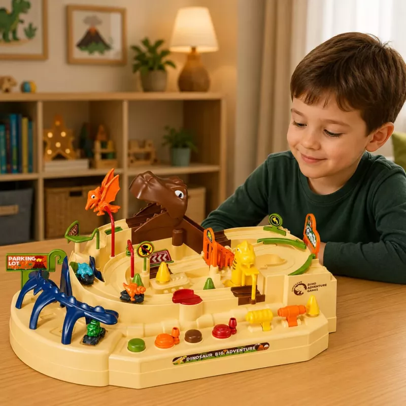 LEAN TOYS Interactive Manual Arcade Track with Dinosaurs 8 Challenges Vehicles