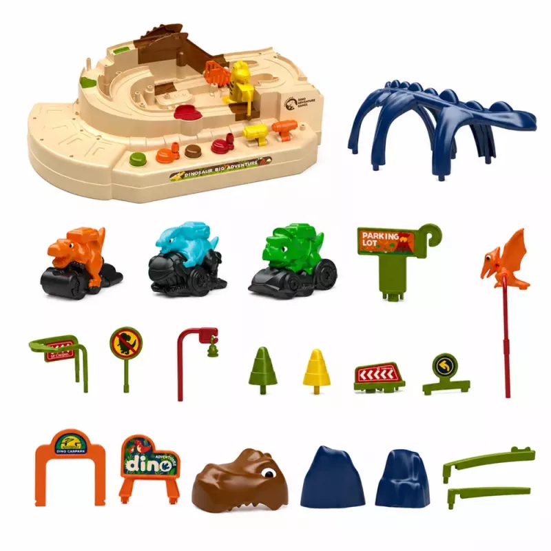 LEAN TOYS Interactive Manual Arcade Track with Dinosaurs 8 Challenges Vehicles