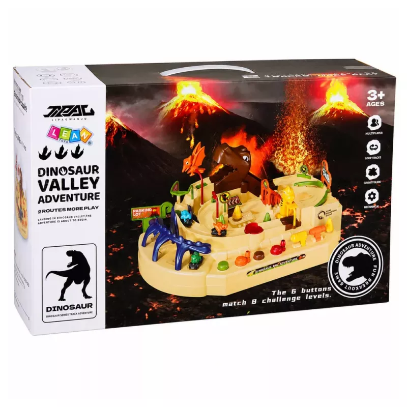 LEAN TOYS Interactive Manual Arcade Track with Dinosaurs 8 Challenges Vehicles
