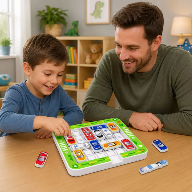 LEAN TOYS Magnetic Puzzle Game Magnetic Cars 15 Vehicles 60 Cards Board