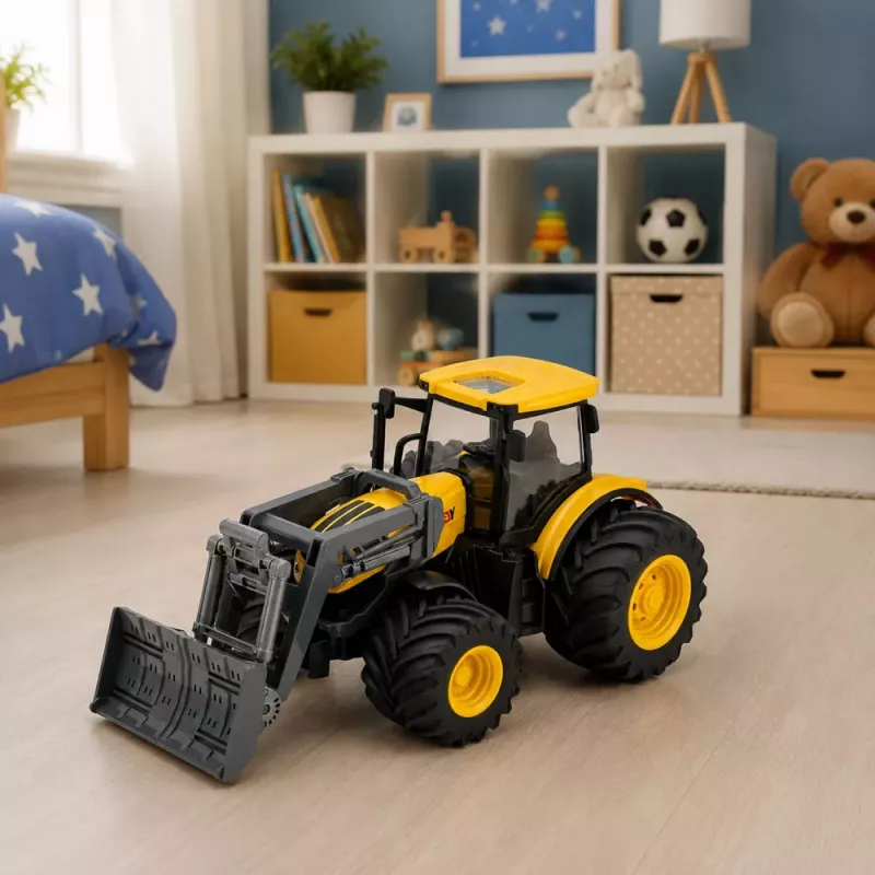 LEAN TOYS Agricultural Farm Tractor with Bulldozer Lights Sounds Yellow 1:24