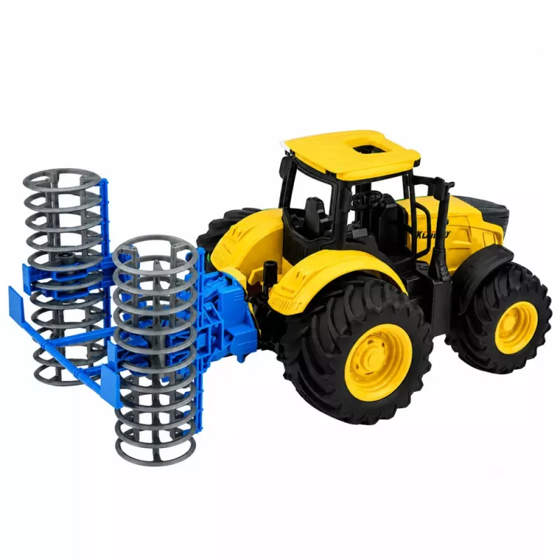 LEAN TOYS Agricultural Farm Tractor with Roller Lights Sounds Yellow 1:24