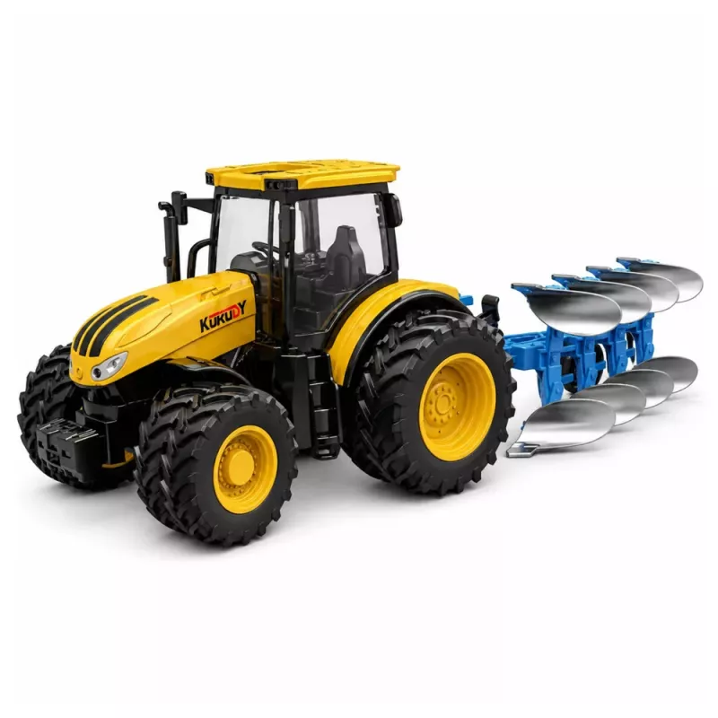 LEAN TOYS Agricultural Tractor with Multi-furrow Plow Lights Sounds Yellow 1:24