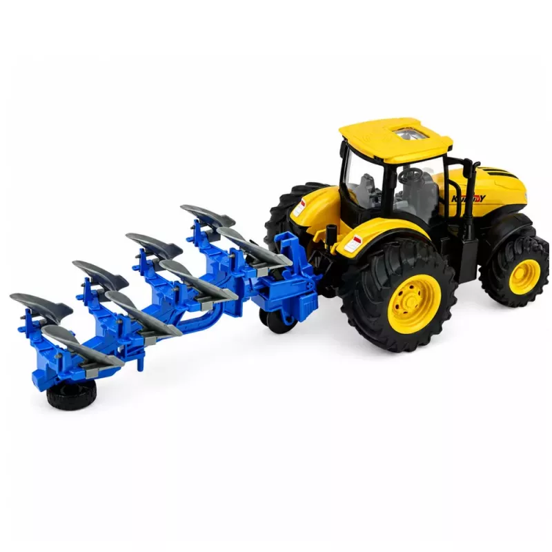LEAN TOYS Agricultural Tractor with Multi-furrow Plow Lights Sounds Yellow 1:24