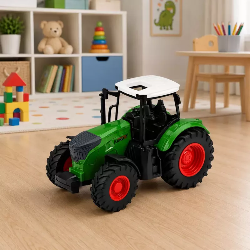 LEAN TOYS Agricultural Tractor with Trailer 1:24 White Green Rubber Wheels