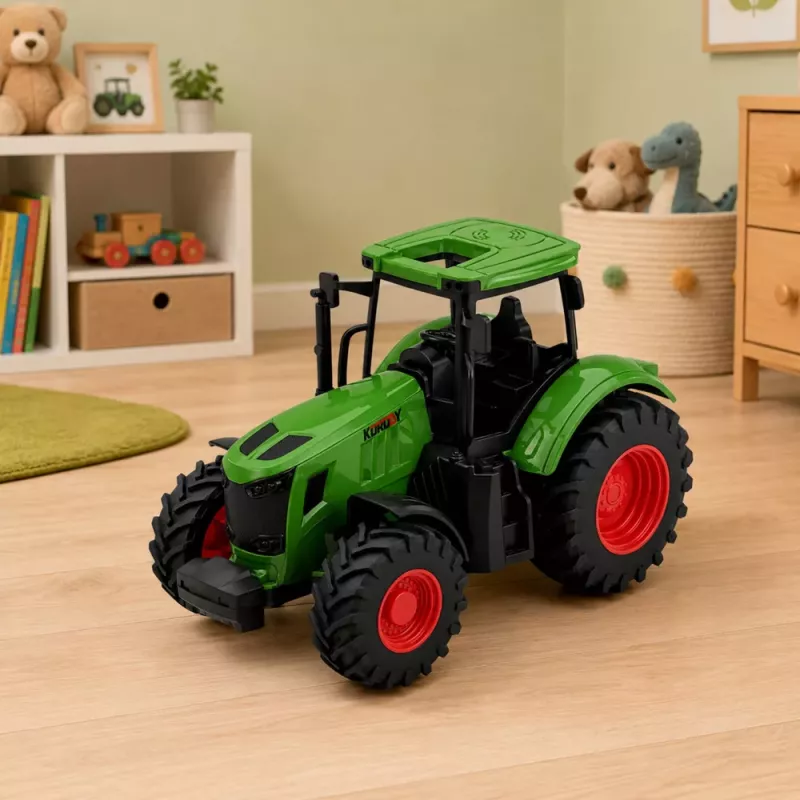 LEAN TOYS Agricultural Farm Tractor Rubber Wheels Green 1:24