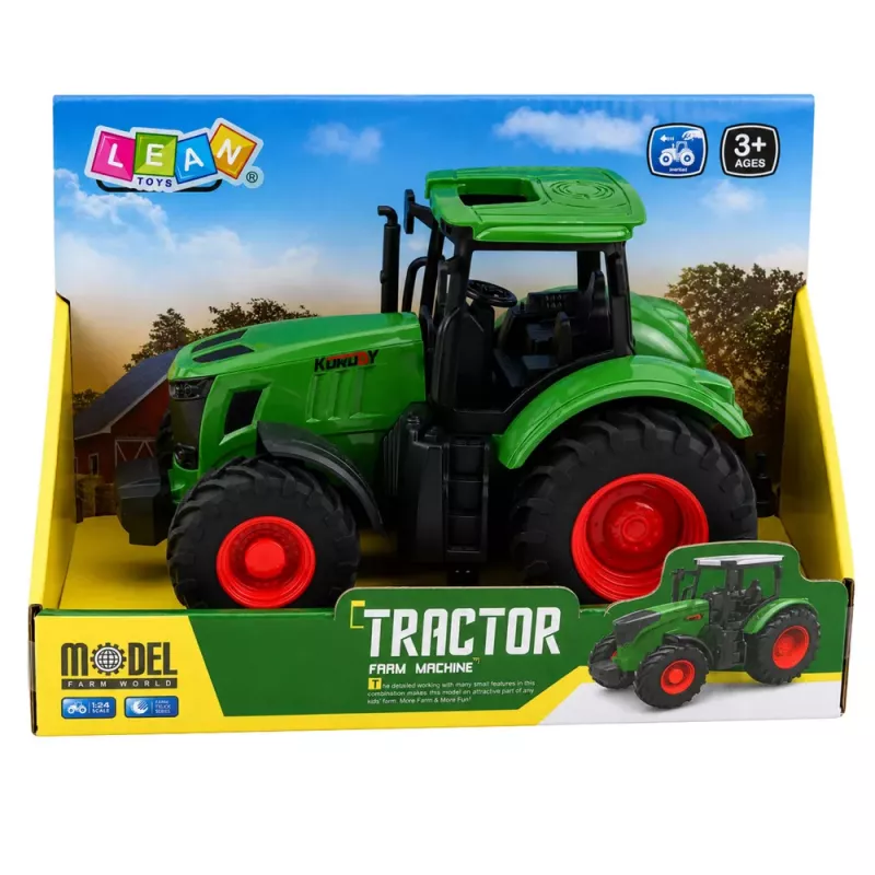 LEAN TOYS Agricultural Farm Tractor Rubber Wheels Green 1:24