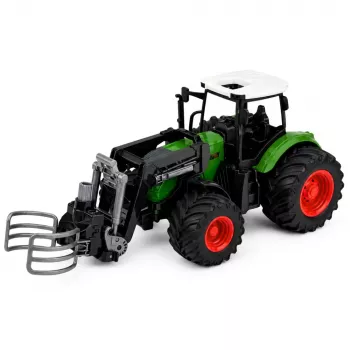 LEAN TOYS Agricultural Farm Tractor with Bale Grabber Rubber Wheels Green 1:24