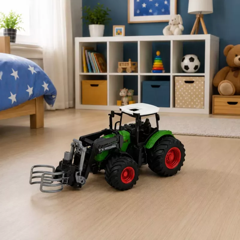 LEAN TOYS Agricultural Farm Tractor with Bale Grabber Rubber Wheels Green 1:24
