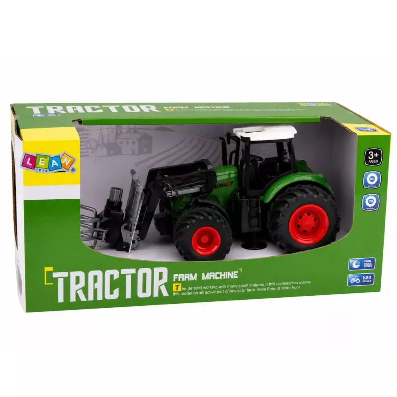 LEAN TOYS Agricultural Farm Tractor with Bale Grabber Rubber Wheels Green 1:24