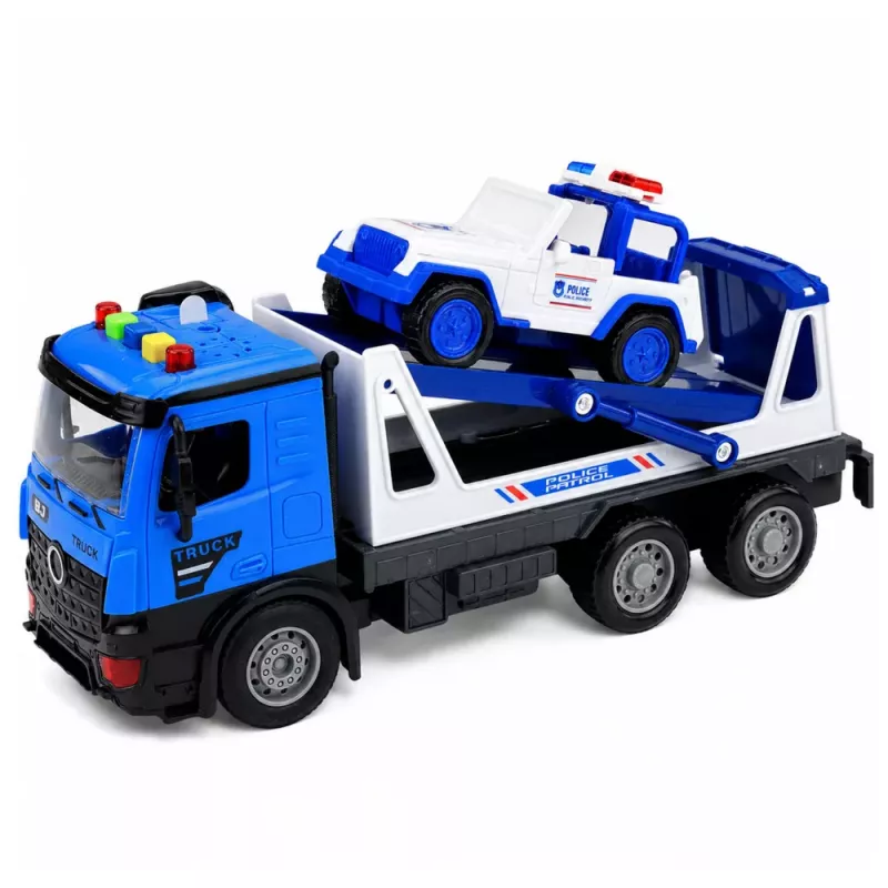 LEAN TOYS Police Tow Truck with Patrol Car Vehicle Set Lights Sounds Blue