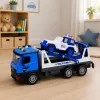 LEAN TOYS Police Tow Truck with Patrol Car Vehicle Set Lights Sounds Blue