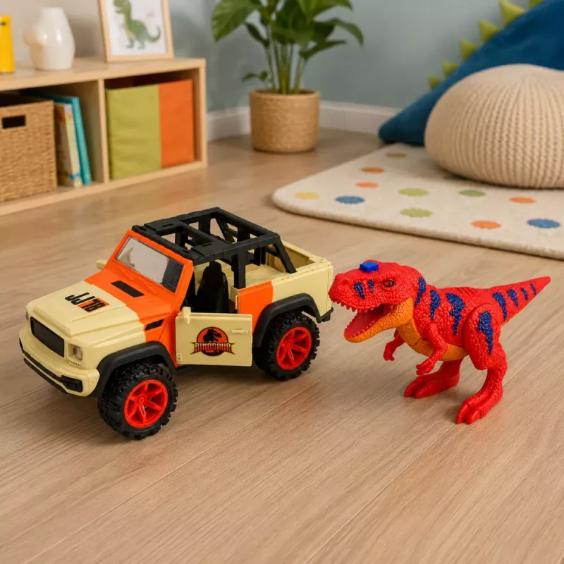 LEAN TOYS Off-Road Vehicle with T-Rex Dinosaur Lights, Sounds, Opening Doors