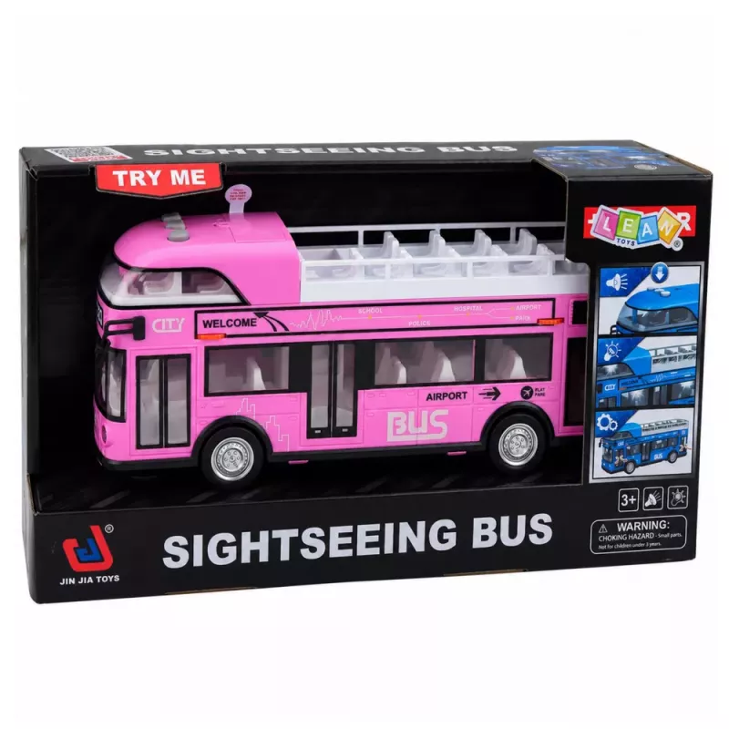 LEAN TOYS Double-Decker City Bus Opening Doors Lights Sounds Pink