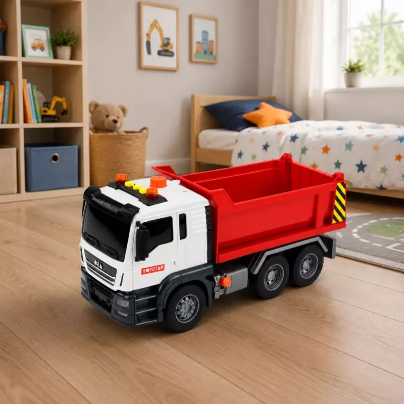 LEAN TOYS Tipper Truck Lifting Box Opening Lights Sounds Red