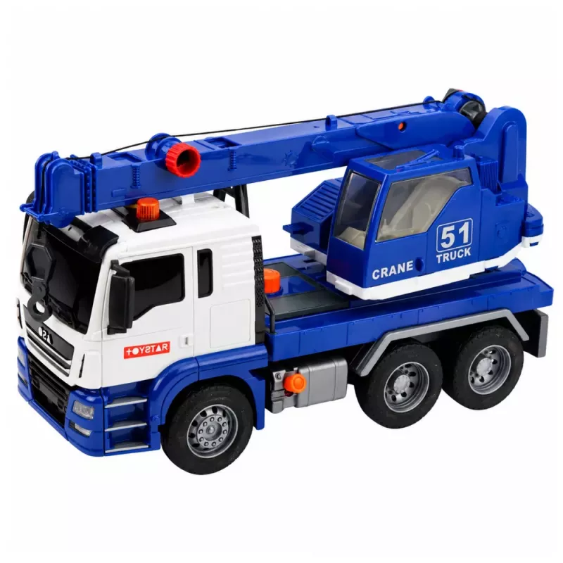 LEAN TOYS Construction Crane Truck with Adjustable Lights and Sounds - Blue