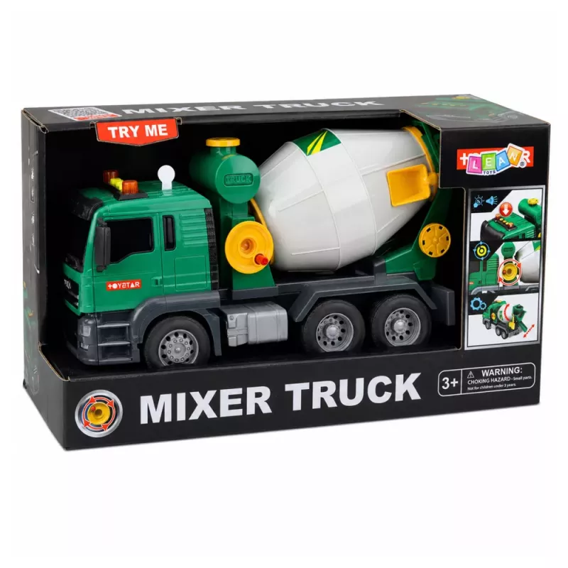 LEAN TOYS Concrete Mixer Truck With Rotating Drum Lights Sounds Green