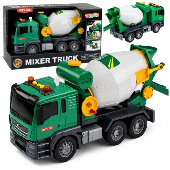LEAN TOYS Concrete Mixer Truck With Rotating Drum Lights Sounds Green