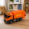 LEAN TOYS Garbage Truck with Garbage Cans, Lights and Sounds - Orange