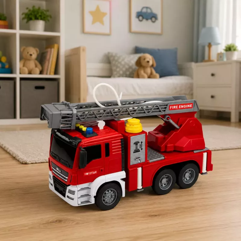 LEAN TOYS Fire Truck with Boom, Water Pouring Function, Lights and Sounds