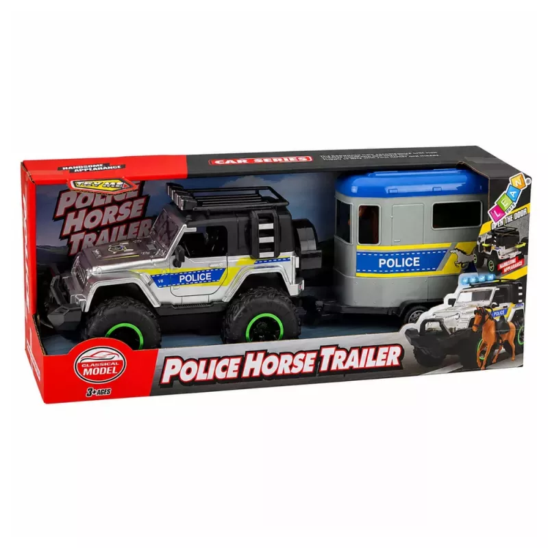 LEAN TOYS Police Off-road Vehicle Horse Trailer Lights Sounds Set